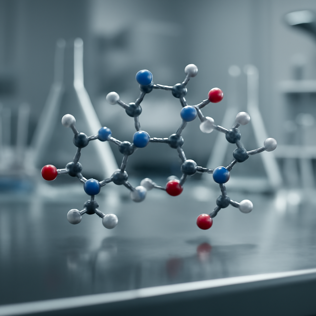 3D-rendered peptide molecule in modern lab environment