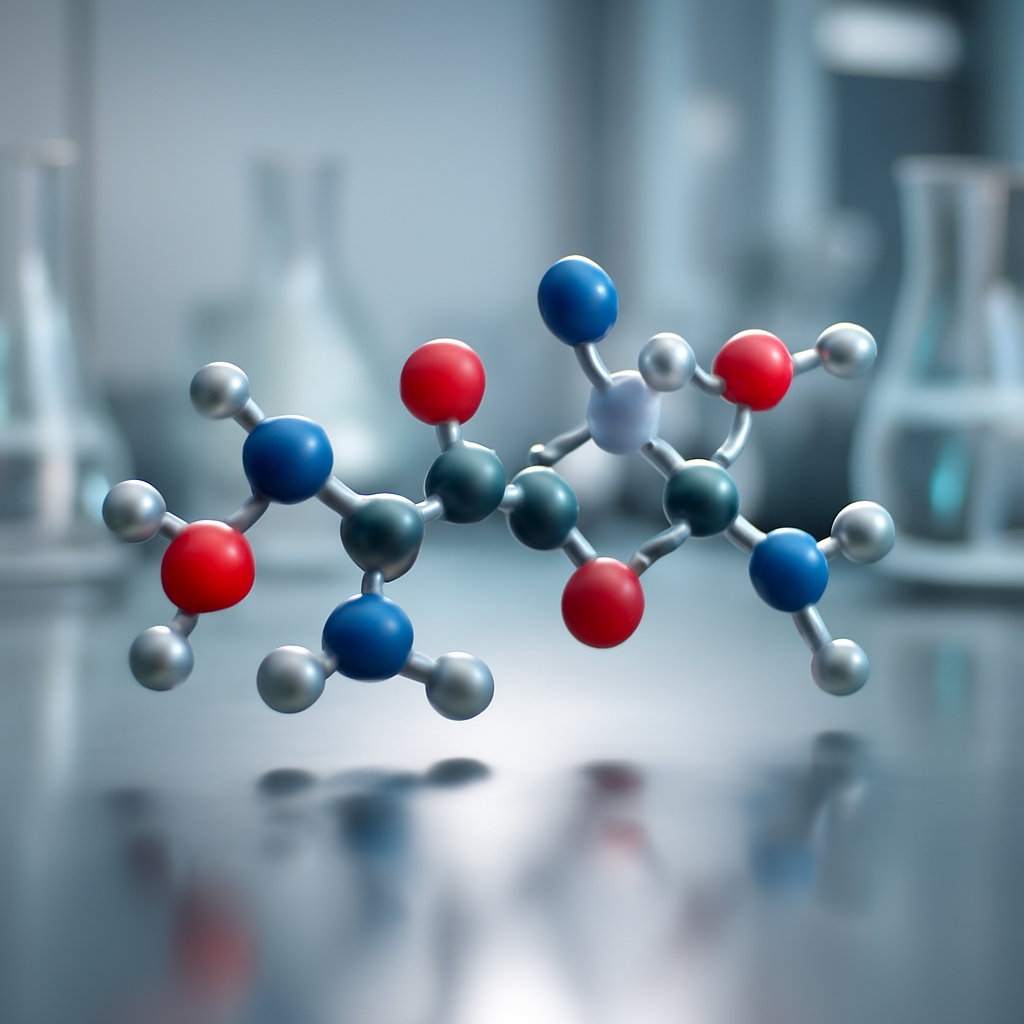 3D-rendered peptide molecule in modern lab environment
