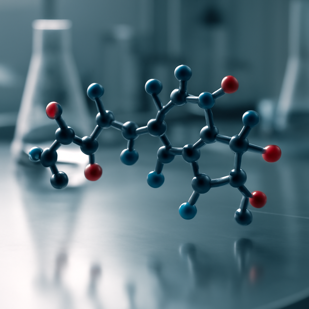 3D-rendered peptide molecule in modern lab environment