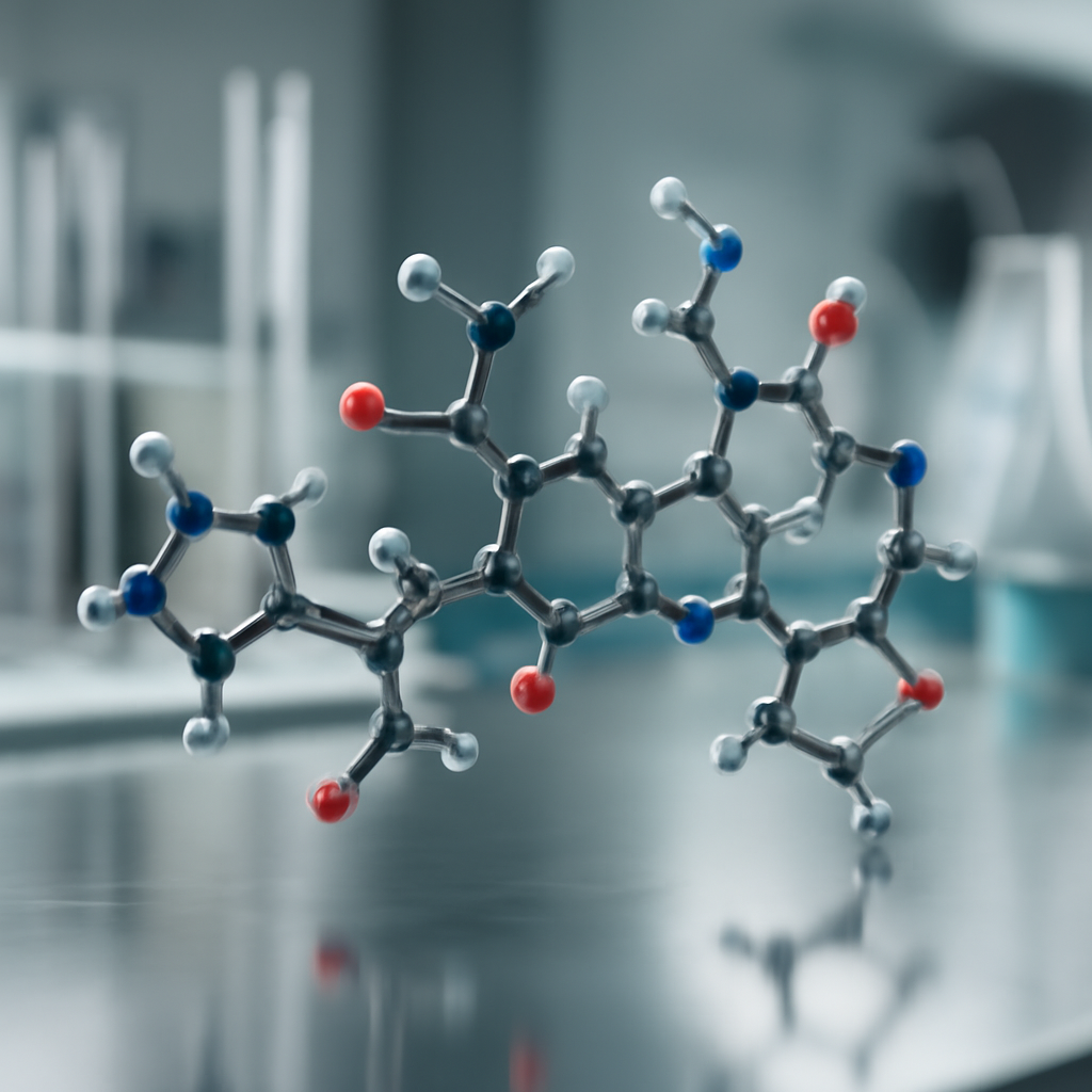 3D-rendered peptide molecule in modern lab environment
