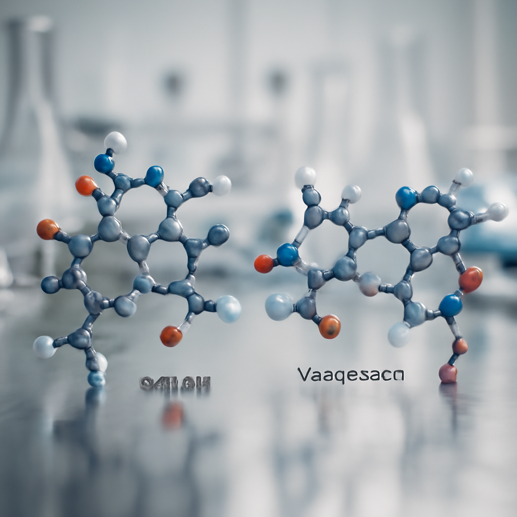 3D-rendered peptide molecule in modern lab environment