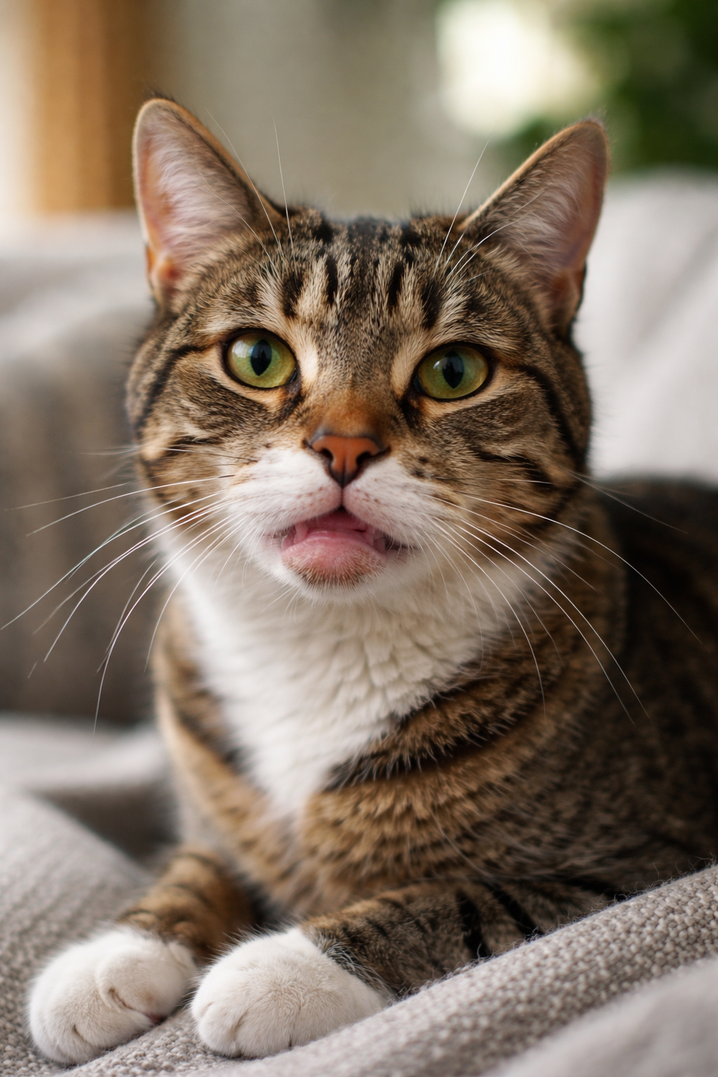 Katze mit geschwollenem Kinn und Lippen, ein Zeichen des eosinophilen Granuloms.